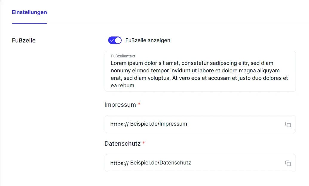 Forms Einstellungen Fusszeile