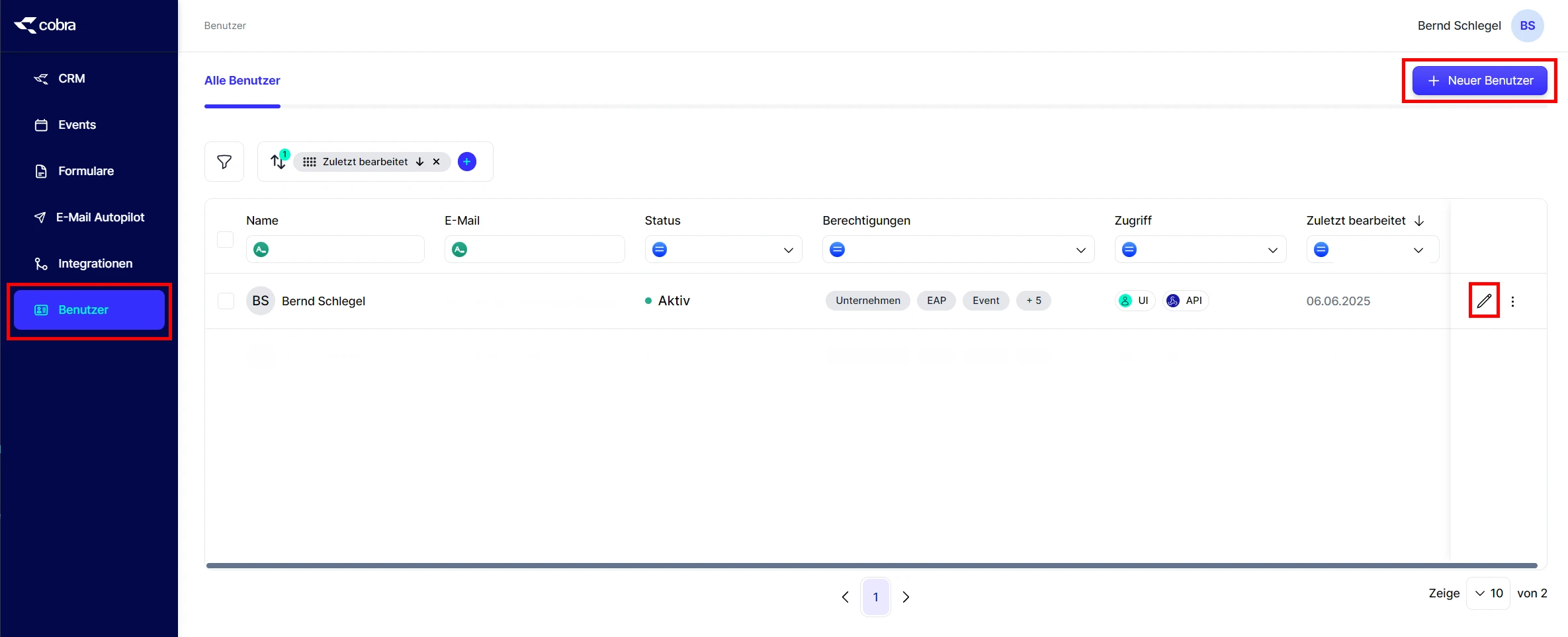 Forms Benutzer Verwalten neu bearbeiten