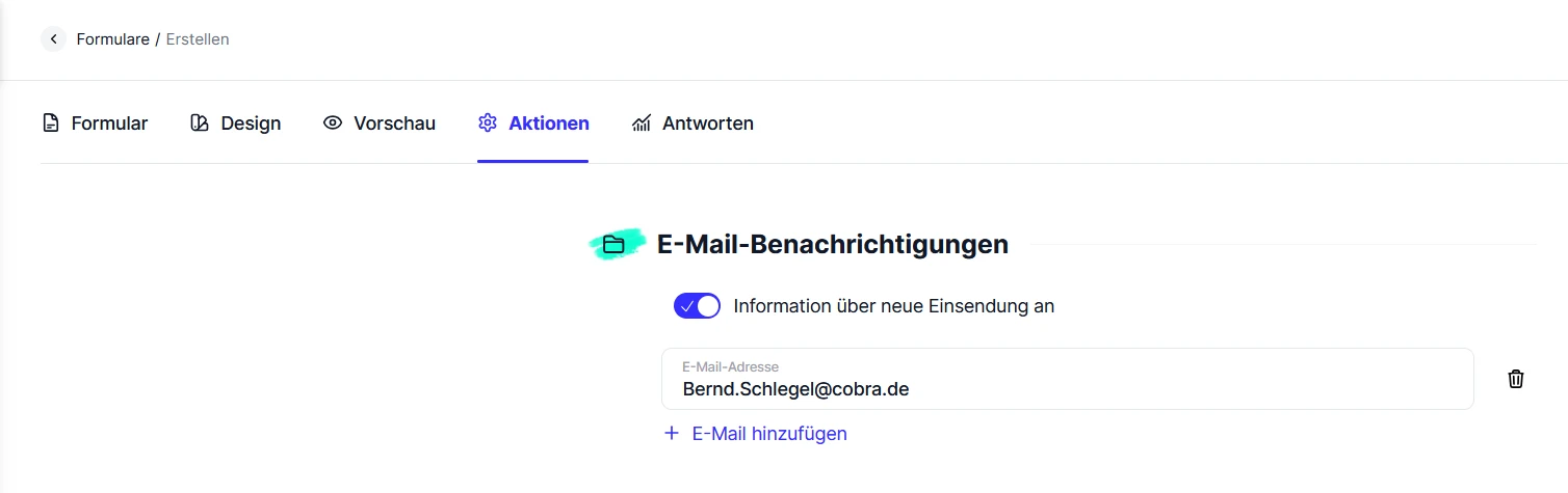 Forms Aktionen E-Mail-Benachrichtigung