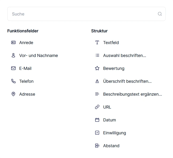 Forms neu Formular Felder