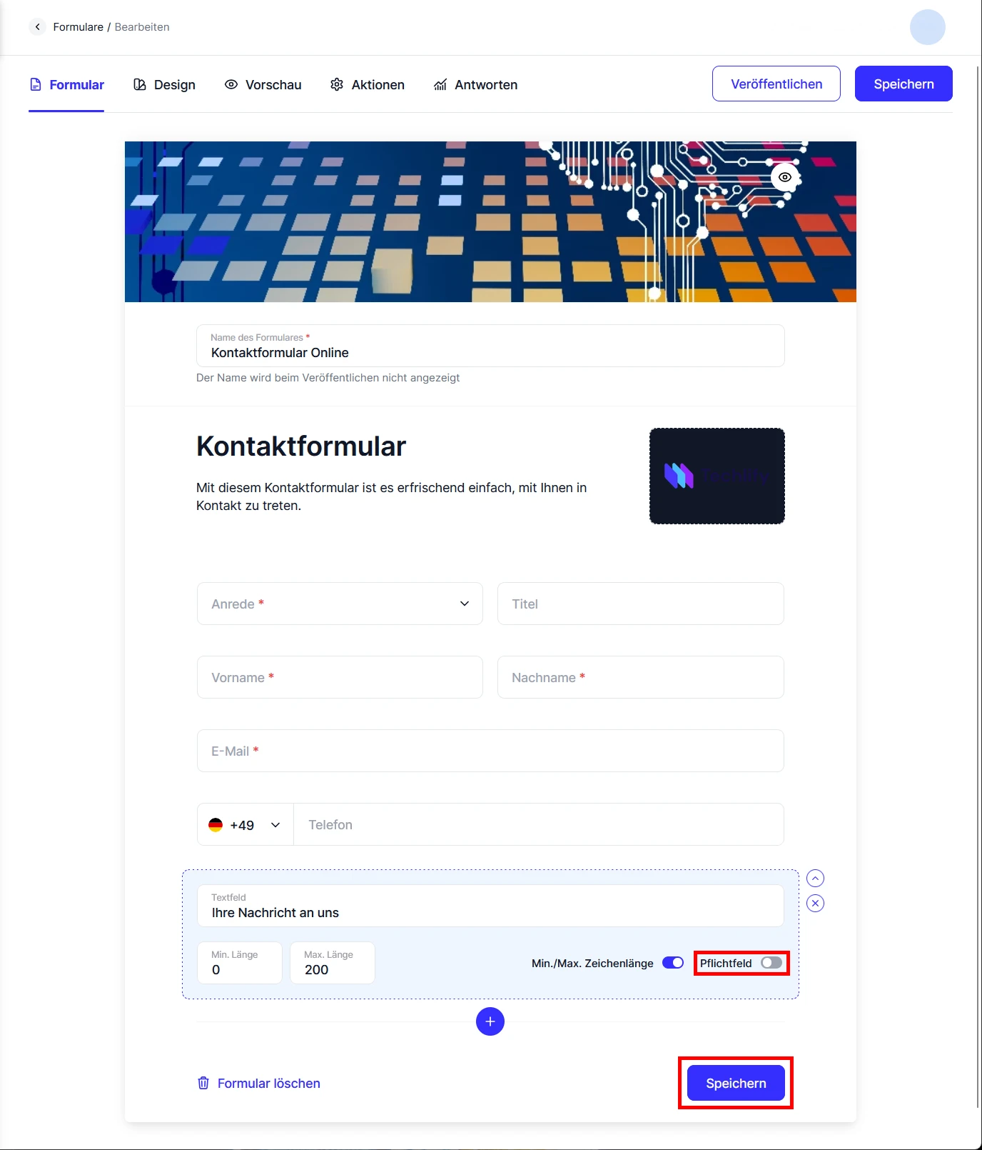 Forms neu Formular Felder Beispiel