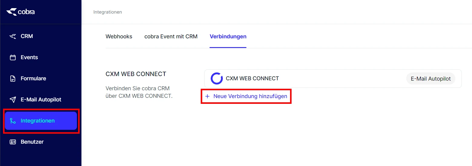 Forms Verbindungen cobra CRM CXM WEB CONNECT