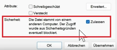 cobra Support Lexware exe Datei Eigenschaften Sicherheit zulassen