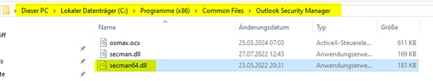cobra Support Outlook Speicherort secman64.dll