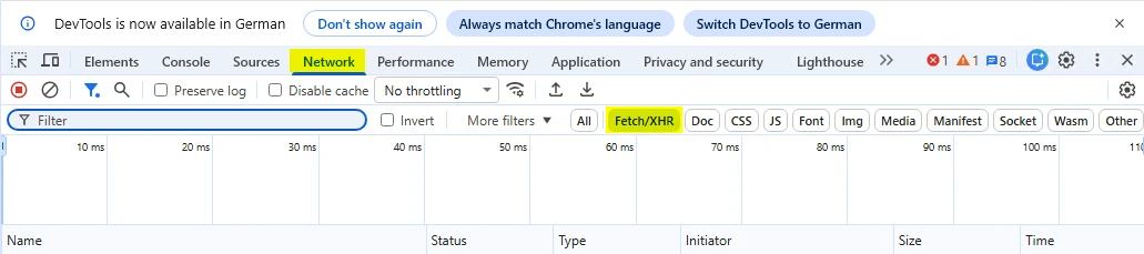 cobra Support Tenant ID URL auslesen Optionen Network Fetch/XHR